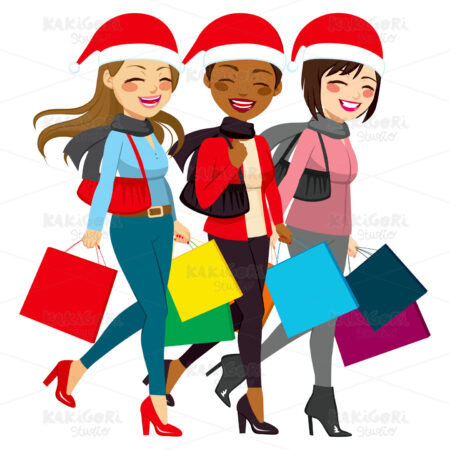 Women Christmas Sales Shopping Clipart Vector Illustration 02421