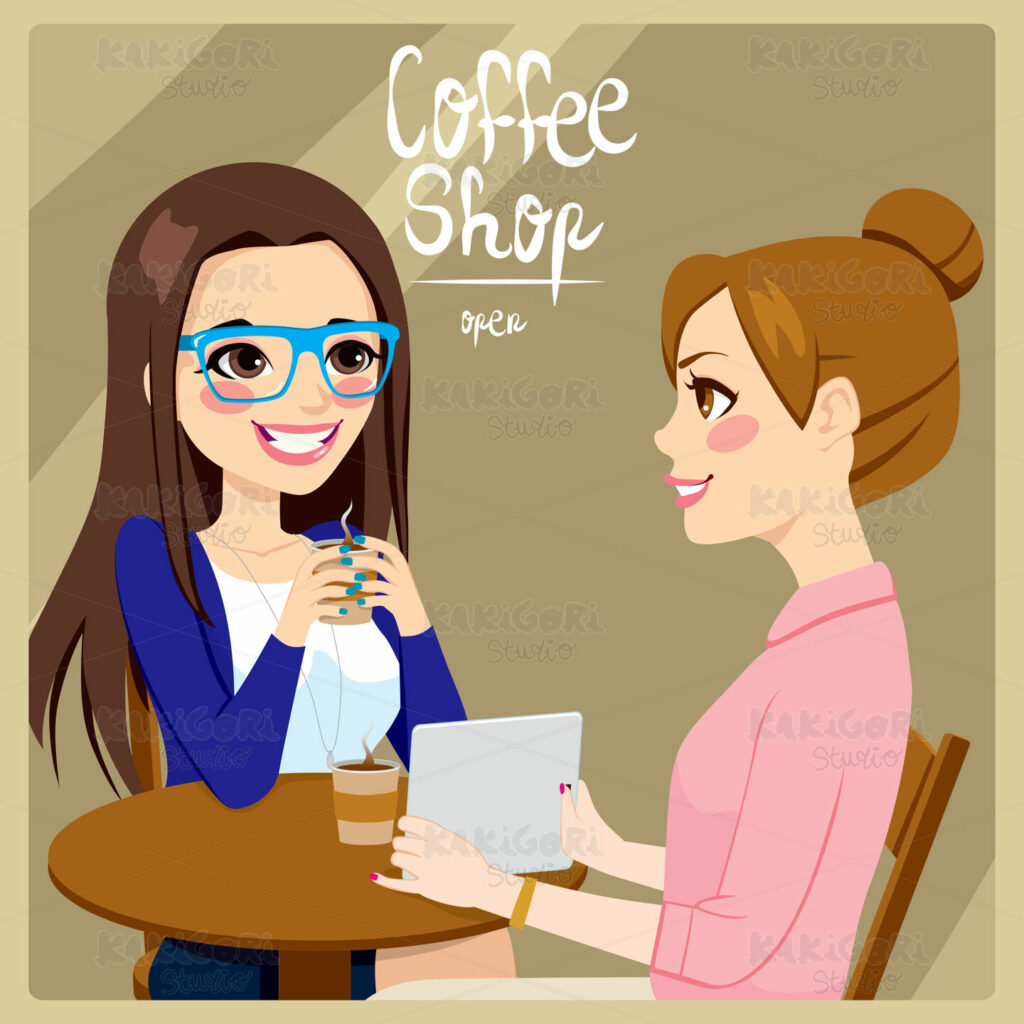 Women Drinking Coffee Clipart Vector Illustration 01362 – Kakigori Studio