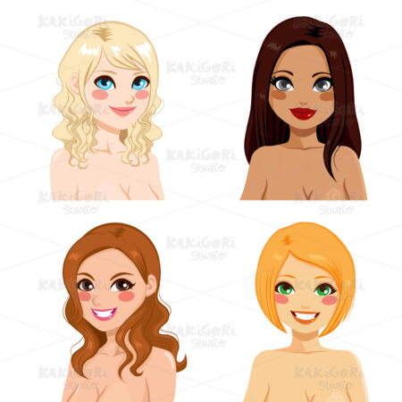 Women Hair And Color Skin Clipart Vector Illustration 01942