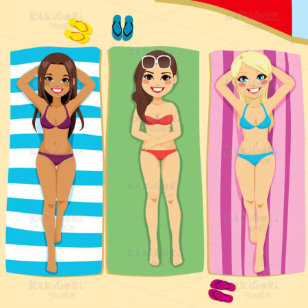 Women Lying On Beach Clipart Vector Illustration 02563