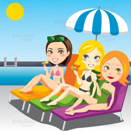 Women Sunbathing Clipart Vector Illustration 00455