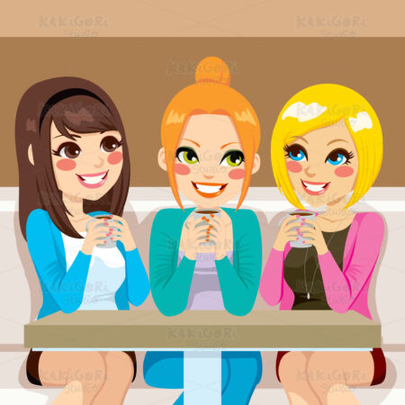 Women Talking At Coffee Shop Clipart Vector Illustration 01363