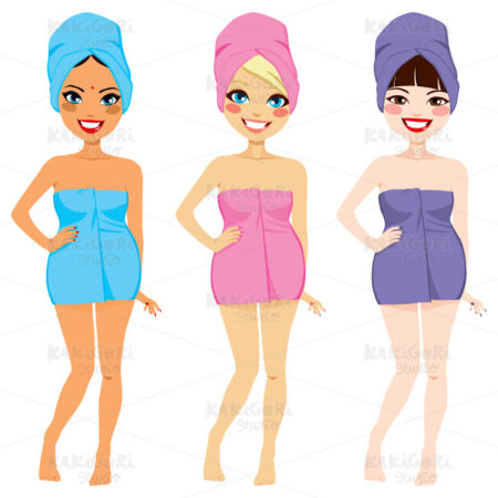 Women Wrapped In Color Towels Clipart Vector Illustration 01737
