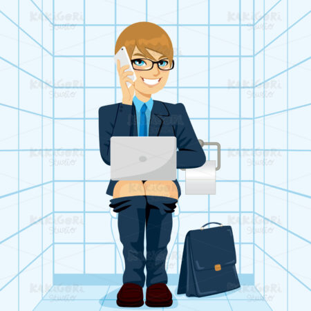 Workaholic Businessman Using Toilet Clipart Vector Illustration 01816