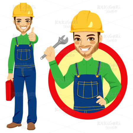 Worker Holding Wrench Clipart Vector Illustration 01755