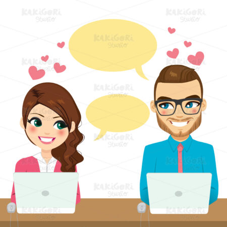 Working Flirting Couple Clipart Vector Illustration 04440