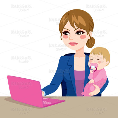 Working Mother With Baby Clipart Vector Illustration 02235