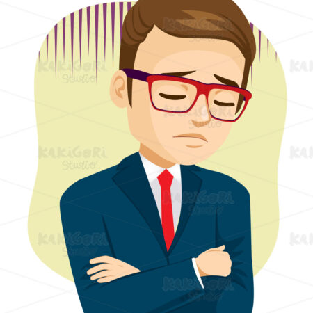 Worried Businessman Crossed Arms Clipart Vector Illustration 05058