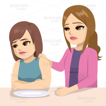 Worried Mother Teenager Eating Issue Clipart Vector Illustration 04290