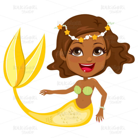 Yellow Mermaid With Pearls Clipart Vector Illustration 04831