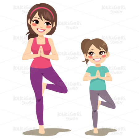 Yoga Mom Daughter Clipart Vector Illustration 03772