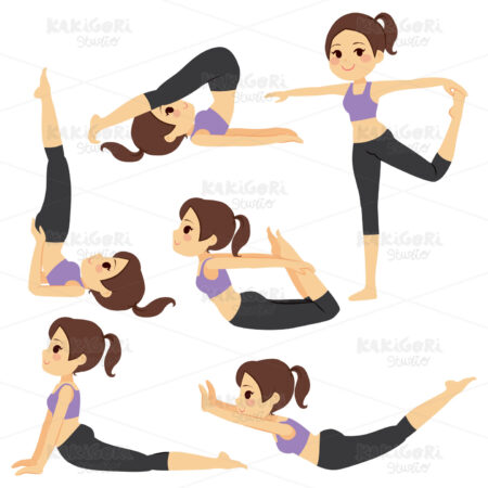 Yoga Poses Girl Set Clipart Vector Illustration 02335