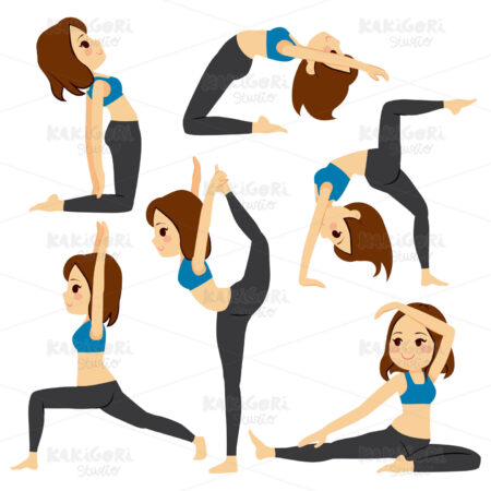 Yoga Poses Girl Set Training Clipart Vector Illustration 02336