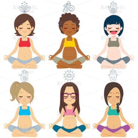 Yoga Pregnant Poses Diverse Group Clipart Vector Illustration 05125