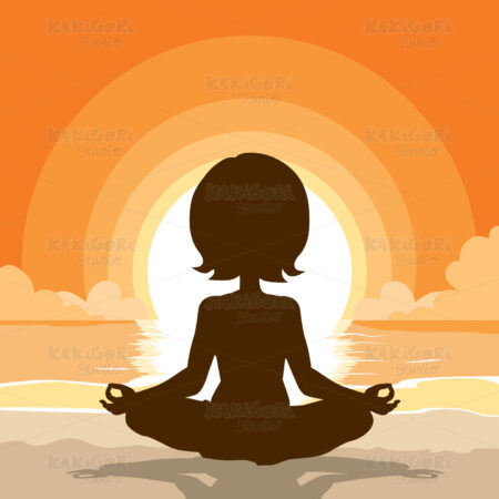 Yoga Silhouette Beach Background Clipart Vector Illustration 03417