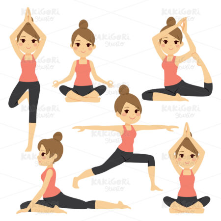 Yoga Various Poses Woman Clipart Vector Illustration 02334