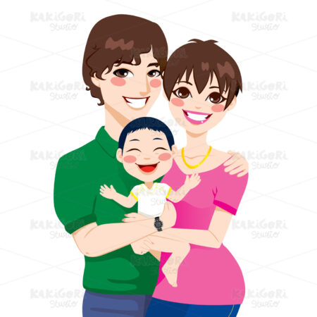 Young Couple Adopted Child Clipart Vector Illustration 01135
