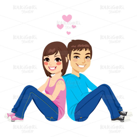 Young Couple Back To Back Clipart Vector Illustration 01669