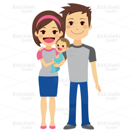 Young Couple Holding Baby Clipart Vector Illustration 02343