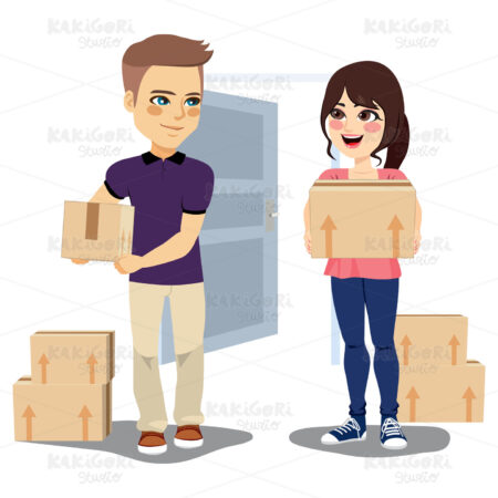 Young Couple Moving Clipart Vector Illustration 04079