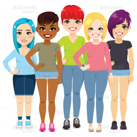 Young Feminist Women Group Clipart Vector Illustration 04778