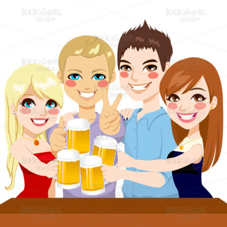 Young Friends Beer Toast Clipart Vector Illustration 01191