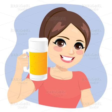 Young Girl Holding Beer Pitcher Clipart Vector Illustration 04747