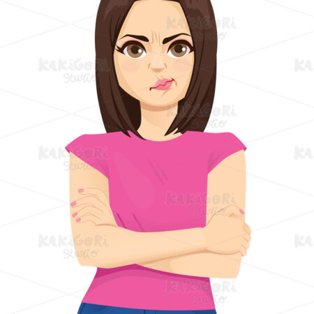 Young Girl Negative Facial Expression Clipart Vector Illustration 04893