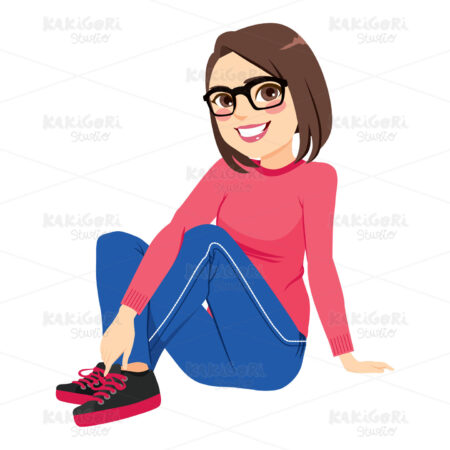 Young Girl Sitting Clipart Vector Illustration 04113