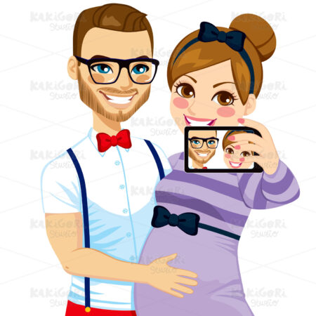 Young Hipster Pregnant Selfie Clipart Vector Illustration 01499