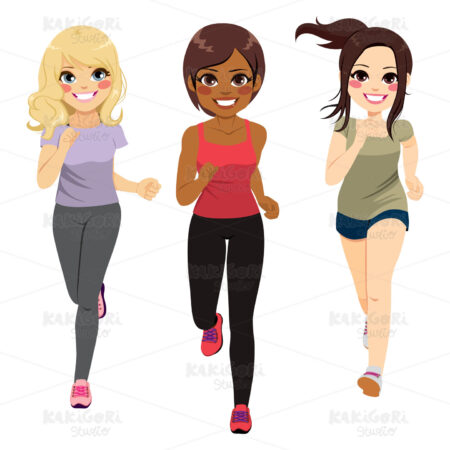 Young Jogging Girls Clipart Vector Illustration 04041