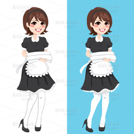 Young Maid Holding Towels Clipart Vector Illustration 02586