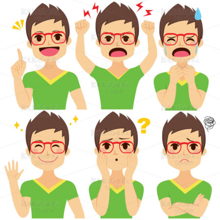 Young Man Emotions Set Clipart Vector Illustration 03201