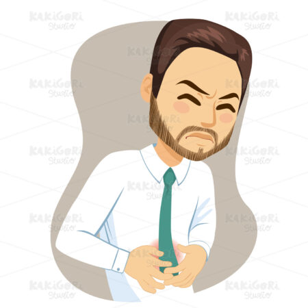 Young Man Suffering Stomachache Pain Clipart Vector Illustration 04978