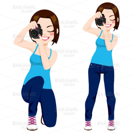 Young Photographer Woman Clipart Vector Illustration 01465