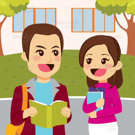 Young Students Campus Clipart Vector Illustration 03636