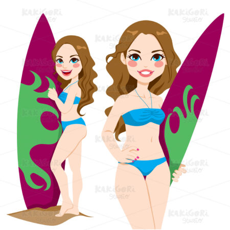 Young Surfer Girl Clipart Vector Illustration 01107