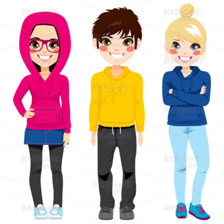 Young Teenagers Colorful Casual Clothes Clipart Vector Illustration 02491
