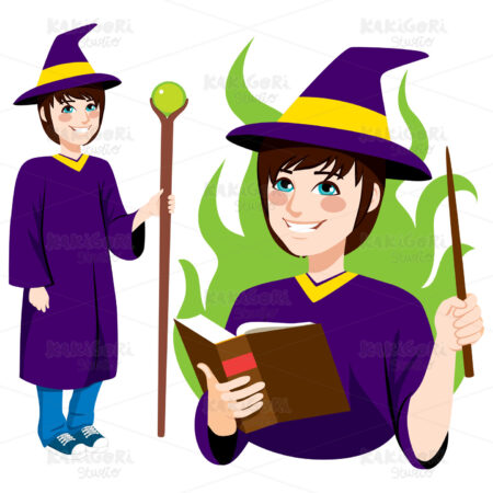 Young Wizard Standing Clipart Vector Illustration 02985