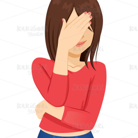 Young Woman Covering Face Ashamed Clipart Vector Illustration 04856