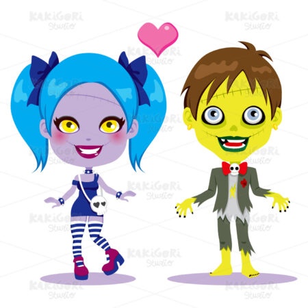 Zombie Couple In Love Clipart Vector Illustration 01784