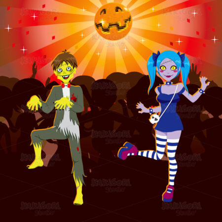 Zombie Disco Halloween Party Clipart Vector Illustration 00981