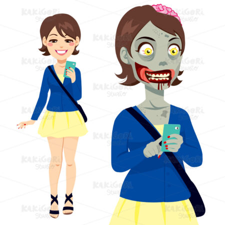 Zombie Girl Smartphone Clipart Vector Illustration 01129
