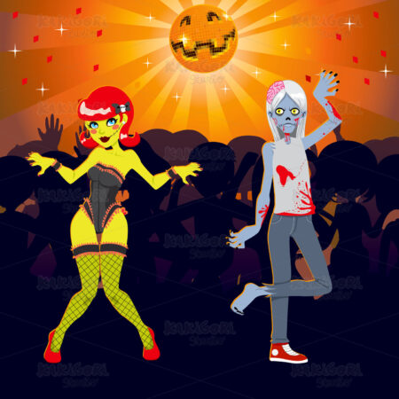 Zombie Halloween Disco Dance Clipart Vector Illustration 00982
