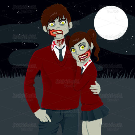 Zombie High School Couple Clipart Vector Illustration 01187
