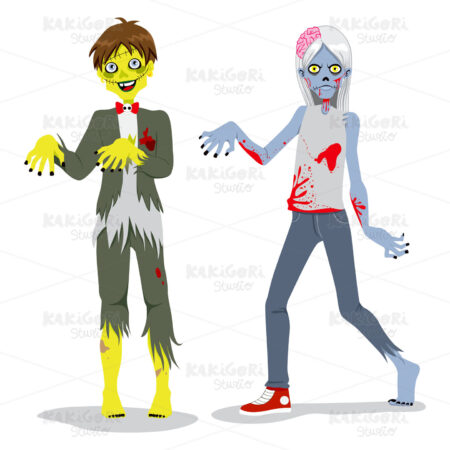 Zombie Teen Boys Clipart Vector Illustration 00960