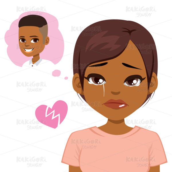 Crying Rejected Girl Broken Heart Clipart Vector Illustration 05243