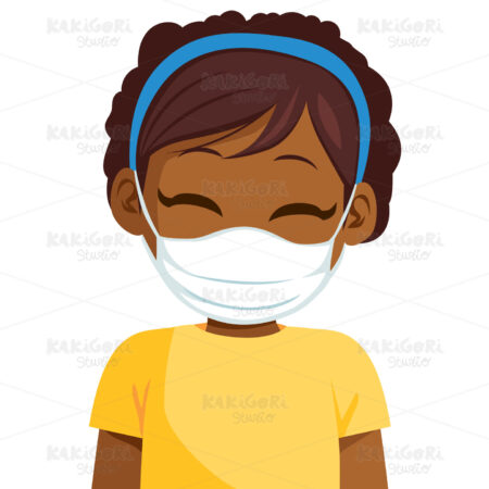 African American Girl Wearing Mask Clipart Vector Illustration 05344
