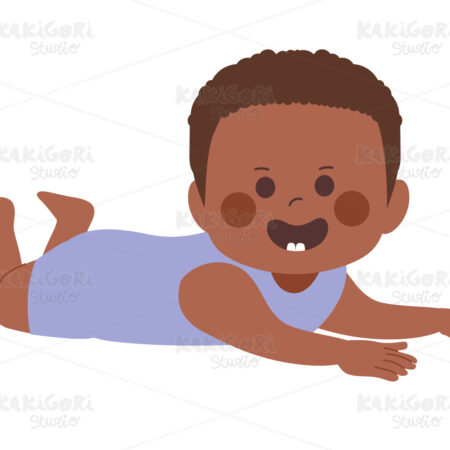 Black Baby Boy Tummy Time Clipart Vector Illustration 05355