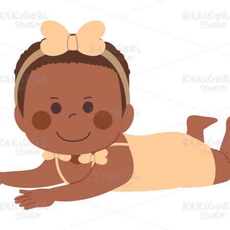 Black Baby Girl Tummy Time Clipart Vector Illustration 05356